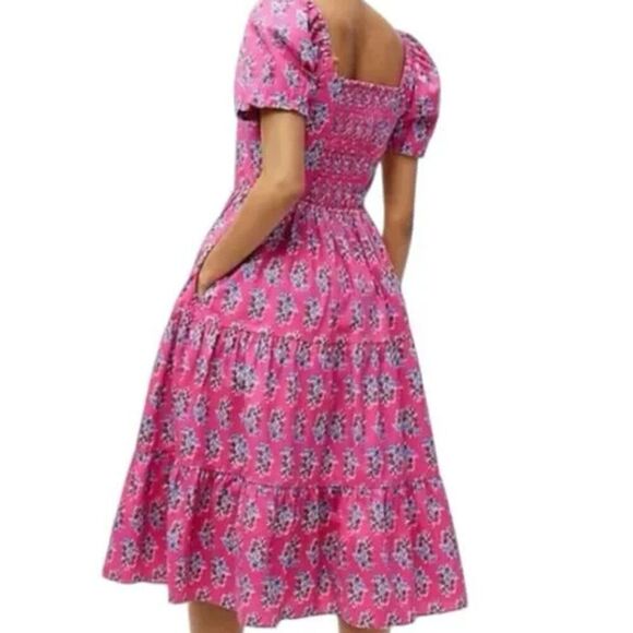 J. Crew Pink Floral Print Tiered Puff Sleeve Midi Dress  NWT - Picture 2 of 14